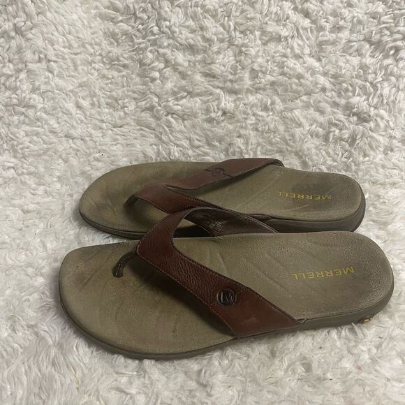 Merrell Brown Leather Men's thong Sandals Rubber soles size 10 - Picture 3 of 9